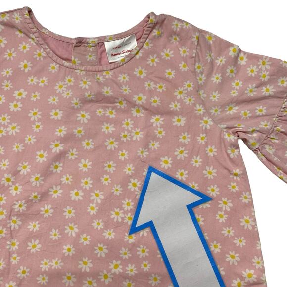 HANNA ANDERSSON Pink White Daisy Print Pocket Dress Size 120 6-7 Bell Sleeve - Picture 5 of 5
